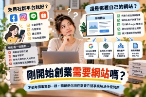 剛開始創業評估是否需要網站，比較社群平台與自有網站在曝光、搜尋、品牌資訊與客戶承接上的差異