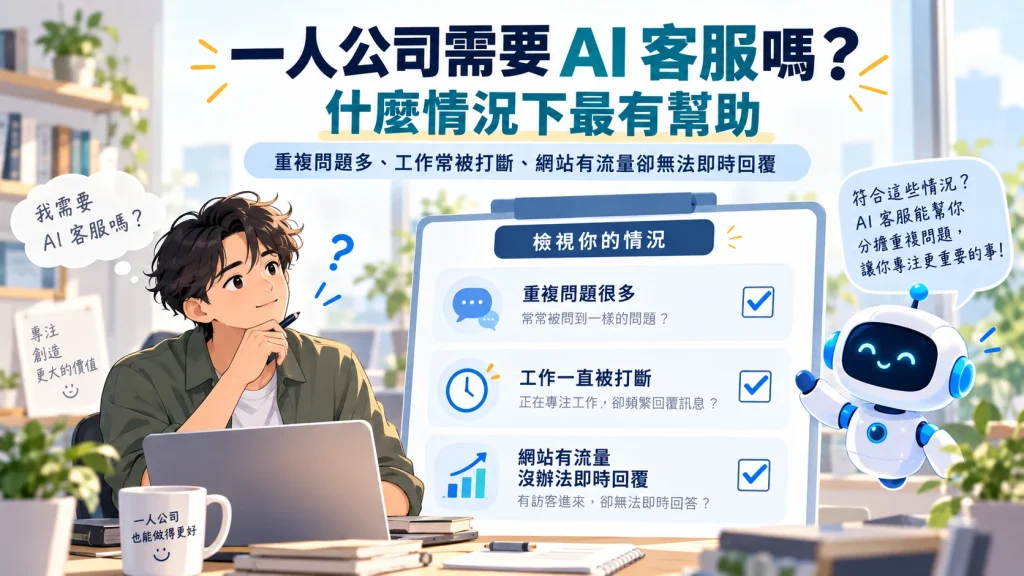 一人公司檢視重複問題、工作中斷與網站流量，評估是否需要導入 AI 客服