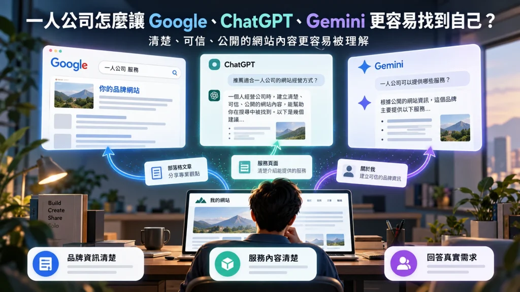 一人公司用清楚可信的網站內容提升 Google、ChatGPT 與 Gemini 理解品牌與服務的機會