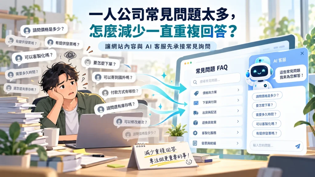 一人公司透過網站 FAQ 與 AI 客服承接重複問題,減少老闆反覆回答常見詢問
