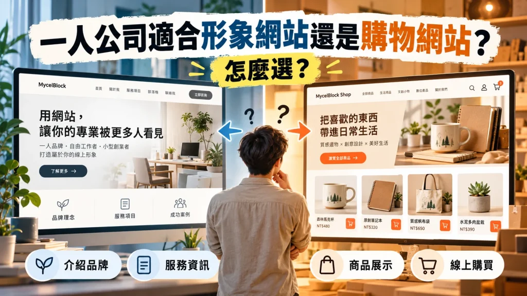 一人公司比較形象網站與購物網站,依服務介紹或線上購買需求選擇適合的網站類型