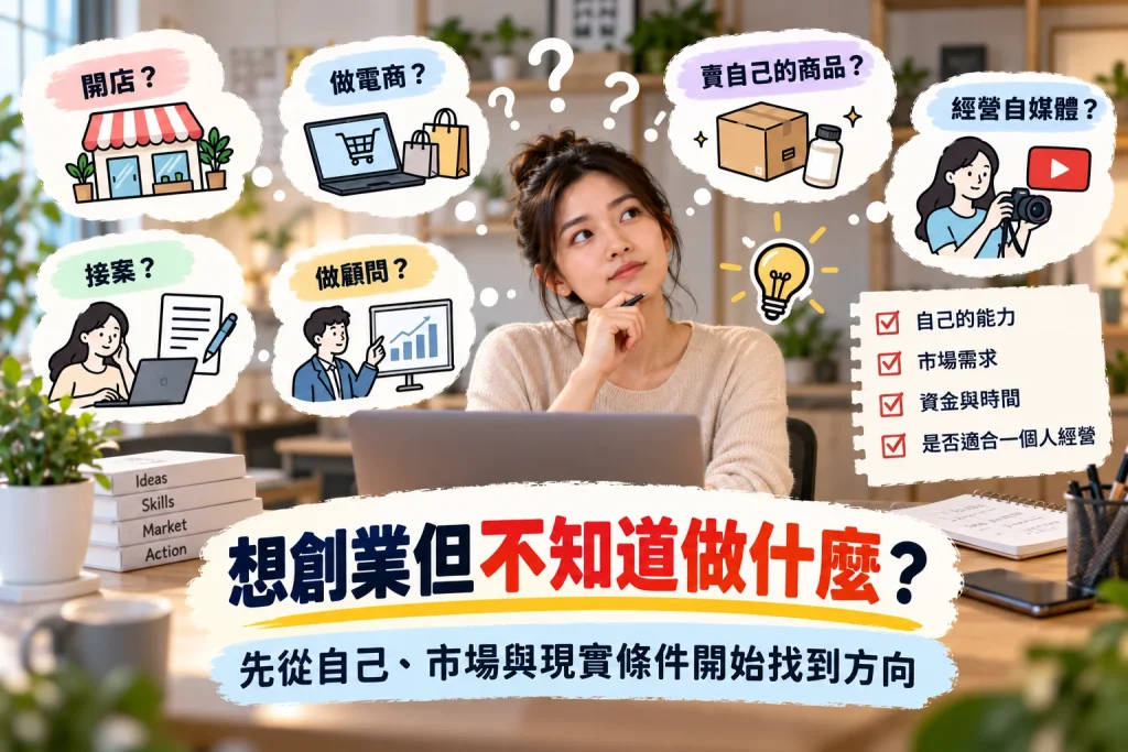 想創業但不知道做什麼，從自身能力、市場需求、資金與時間條件尋找創業方向