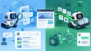 OAI-SearchBot 與 GPTBot 的用途比較，一個負責 ChatGPT 搜尋發現，一個處理模型訓練相關內容抓取